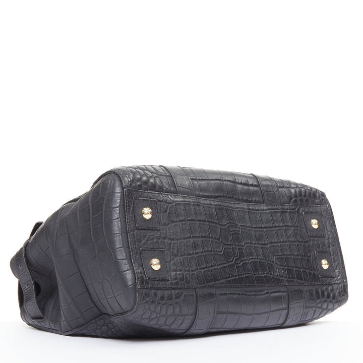 MULBERRY Bayswater black embossed croc leather print satchel tote bag