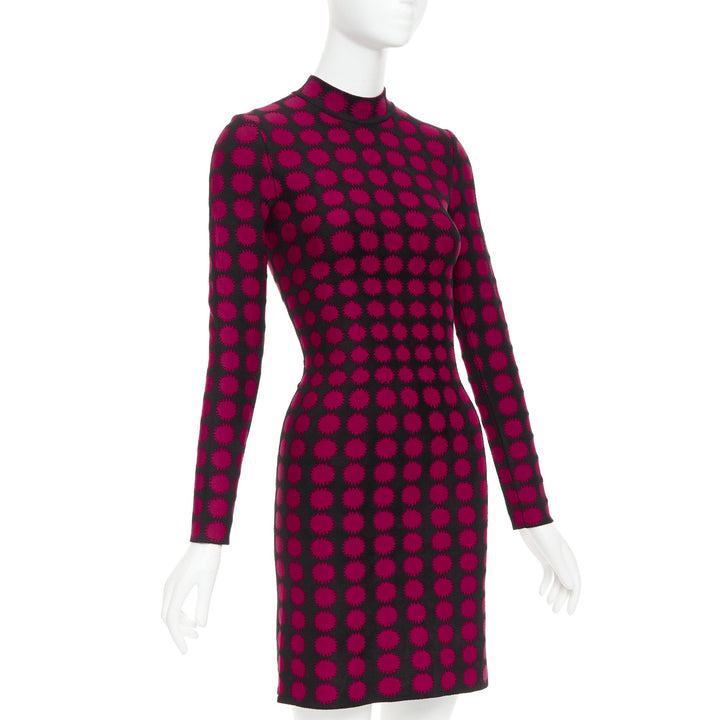 ALAIA red black viscose graphic polka dot illusion bodycon dress FR36 S