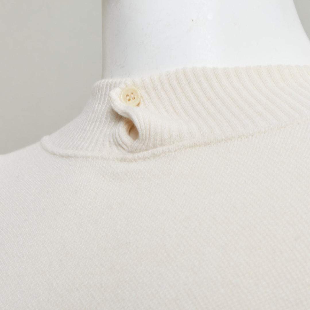 GIORGIO ARMANI cream wool blend button neck long sleeve sweater