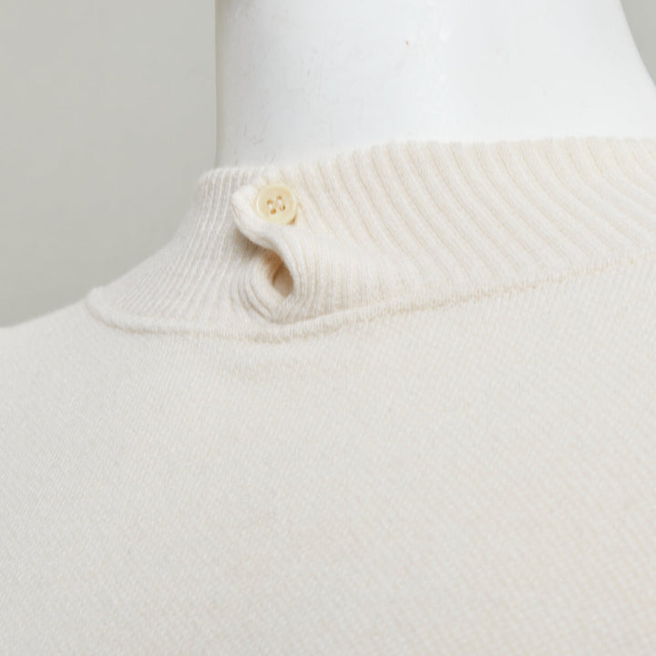 GIORGIO ARMANI cream wool blend button neck long sleeve sweater