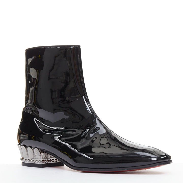 CHRISTIAN LOUBOUTIN Lipsiboot 35 black patent silver Egyptian Column boots EU43