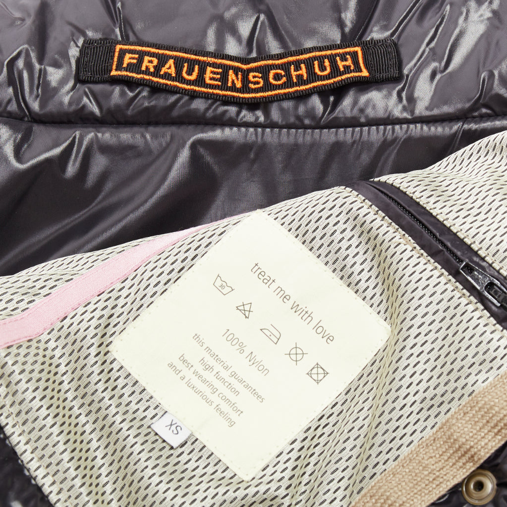 FRAUENSCHUH Limited Edition handcrafted khaki nylon zip snow puffer jacket XS