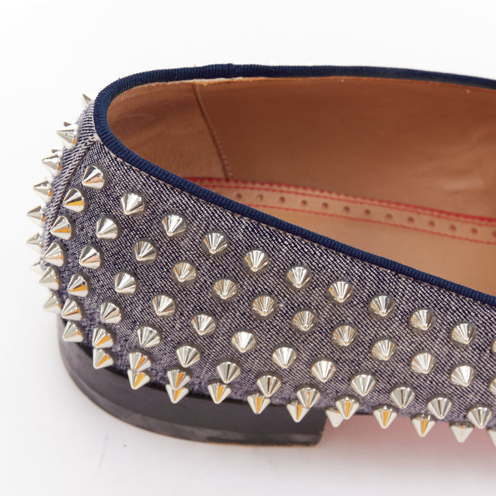 CHRISTIAN LOUBOUTIN Dandelion Spikes blue denim silver spike stud  loafer EU43