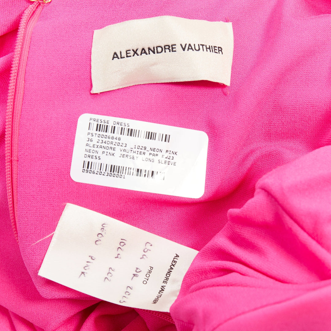 ALEXANDRE VAUTHIER pink viscose Power shoulder plunge drape dress FE36