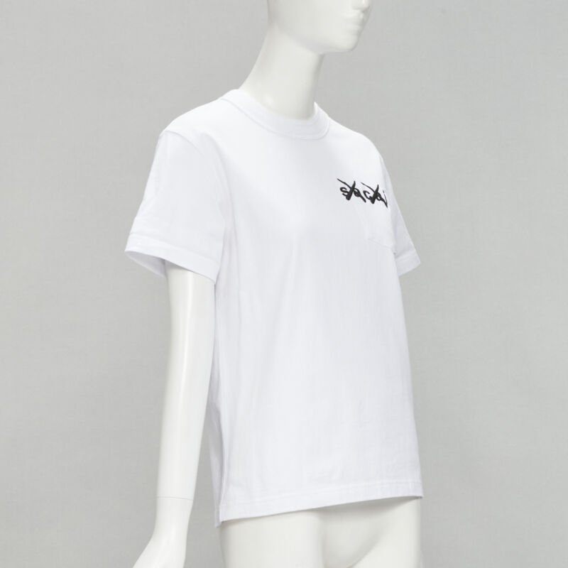 SACAI KAWS XX logo embroidery pocket white cotton boxy tshirt JP0 XS