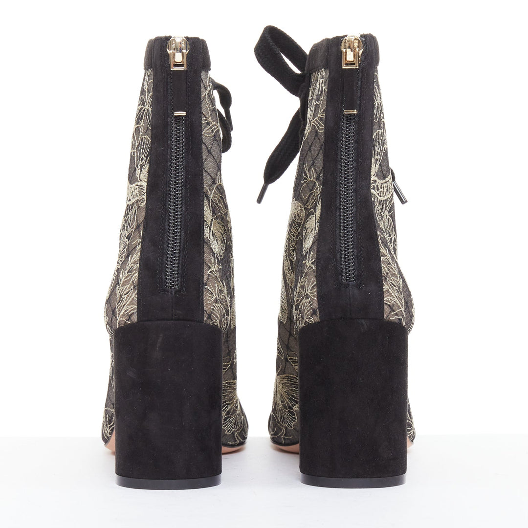 CHRISTIAN DIOR Naughtily-D black nude logo embroidered mesh lace up shoes