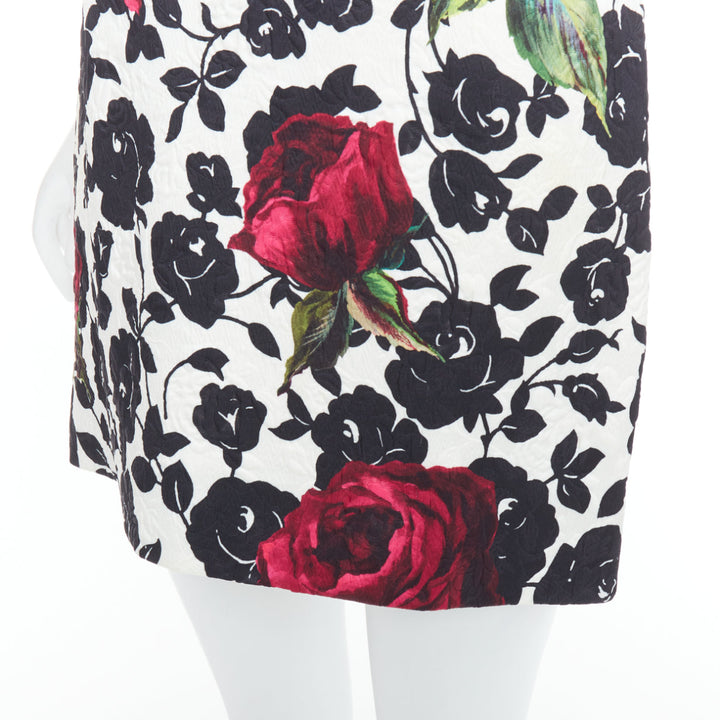 DOLCE GABBANA white red rose floral jacquard crew shift dress IT42 M