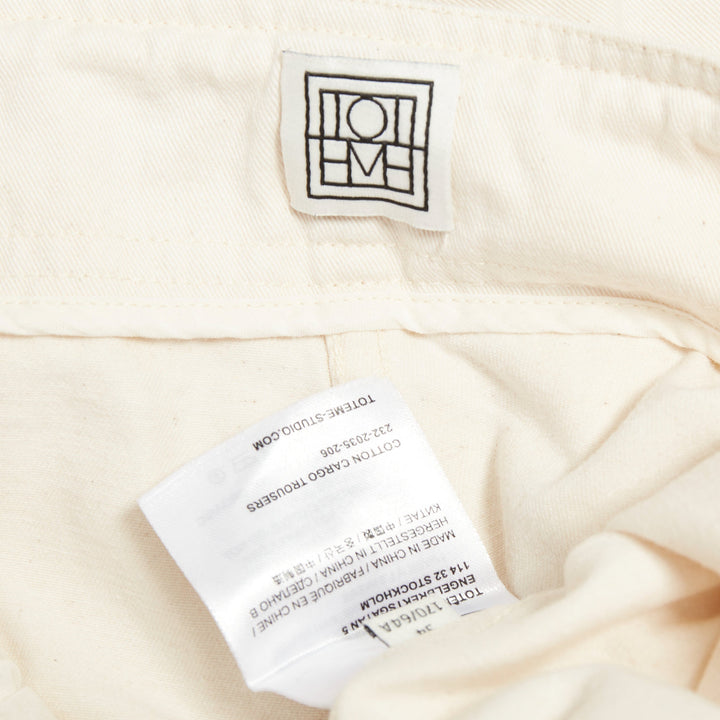 TOTEME Cotton Cargo Trouser ivory drawstring pocket drawstring hem pants FR34 XS