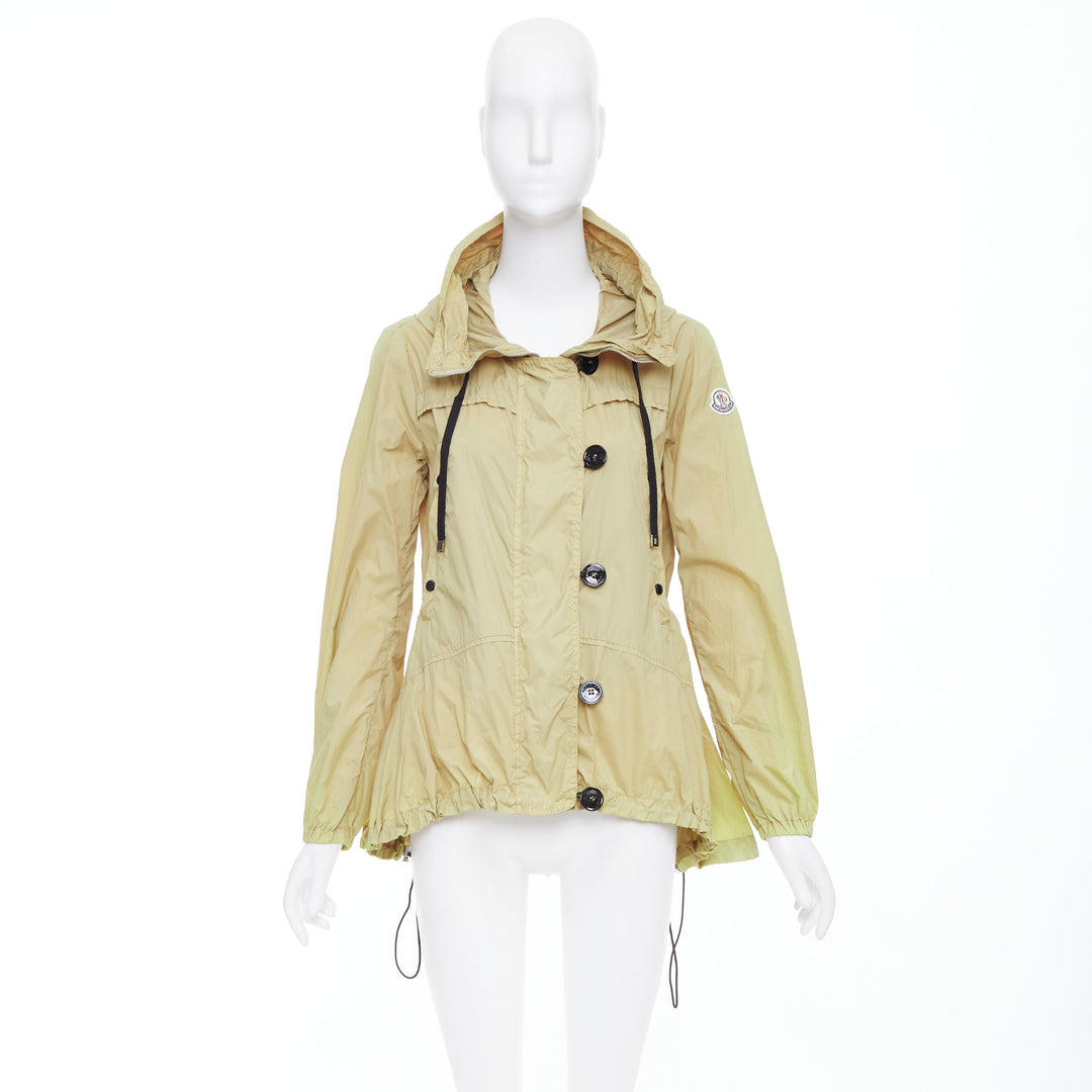 MONCLER Josette beige nylon cream logo black buttons flare windbreaker Sz.1 S