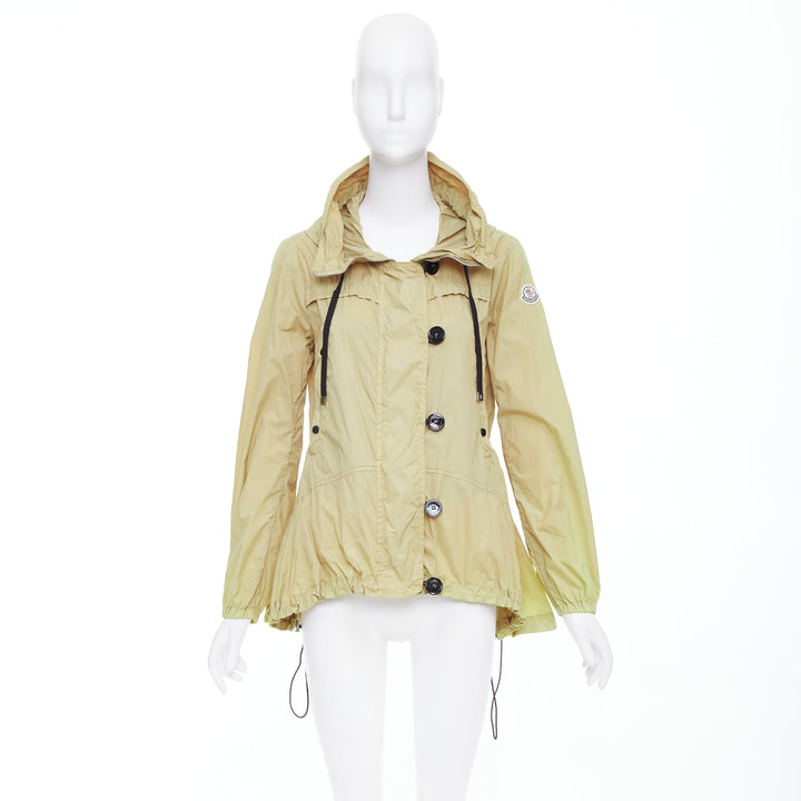MONCLER Josette beige nylon cream logo black buttons flare windbreaker Sz.1 S