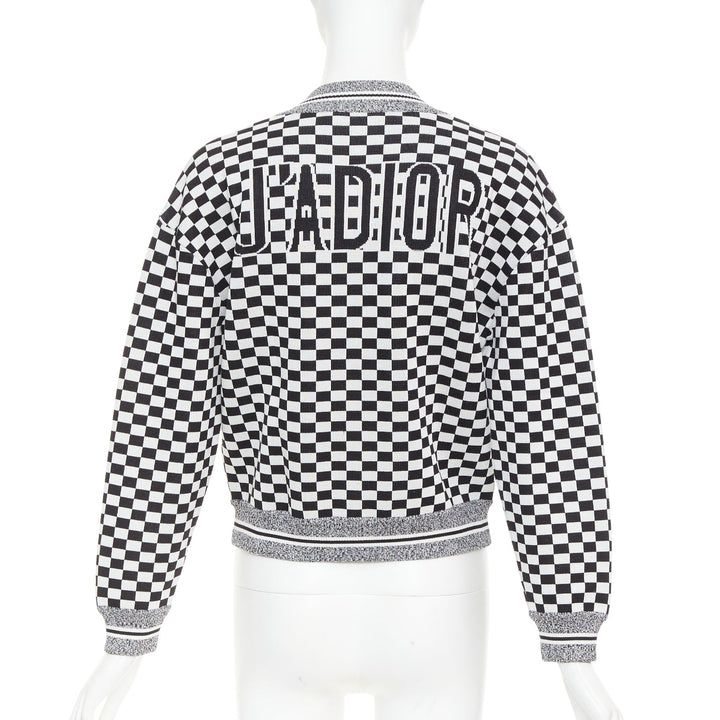 CHRISTIAN DIOR 2018 J'ADior black checkered silk cotton zip up jacket FR38 M
