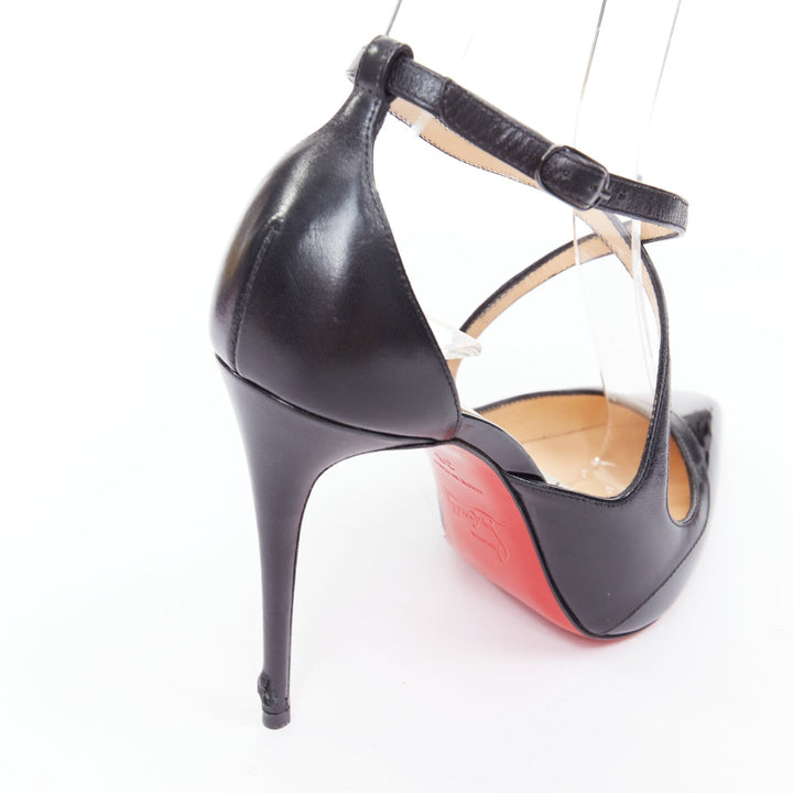 CHRISTIAN LOUBOUTIN Crissos 100 black patent criss cross strap pumps EU36