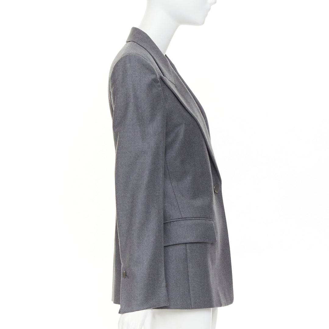FERRAGAMO 2024 2024 grey virgin wool peak lapel power shoulder blazer IT40 S