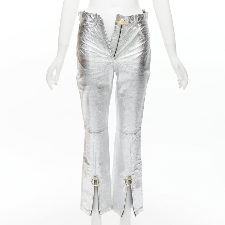 PETAR PETROV silver genuine leather gold ring zip moto pants FR36 S