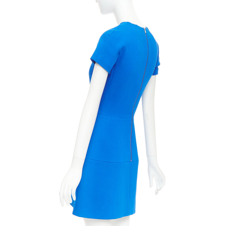 VICTORIA BECKHAM cobalt blue silk structured cap sleeve cocktail dress UK8 S