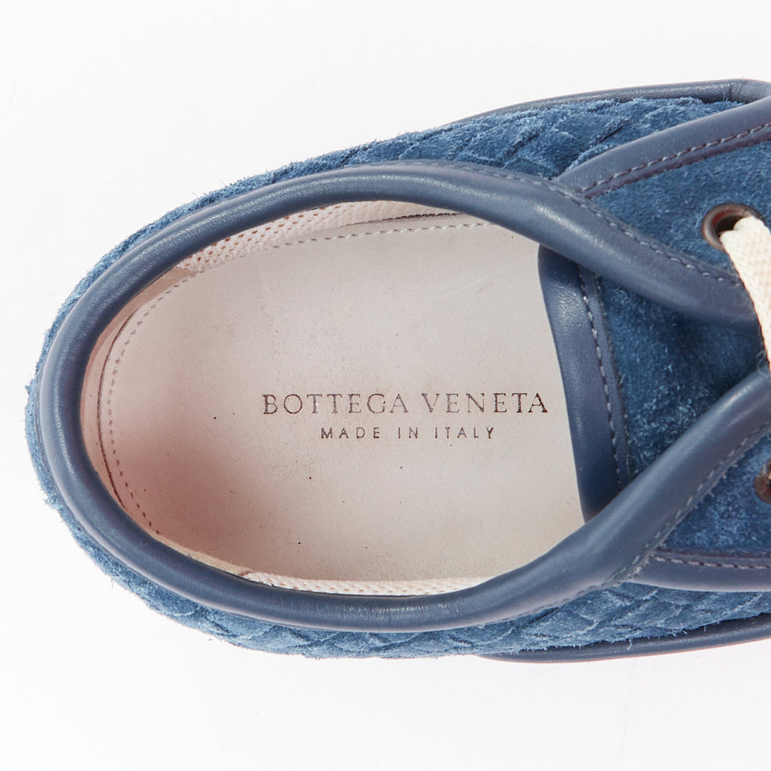 BOTTEGA VENETA blue suede intrecciato woven lace up sneakers EU39.5