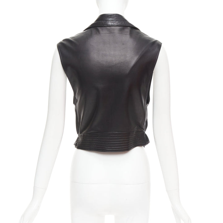 GIANNI VERSACE 1994 Vintage leather medusa safety pin biker vest IT38 XS