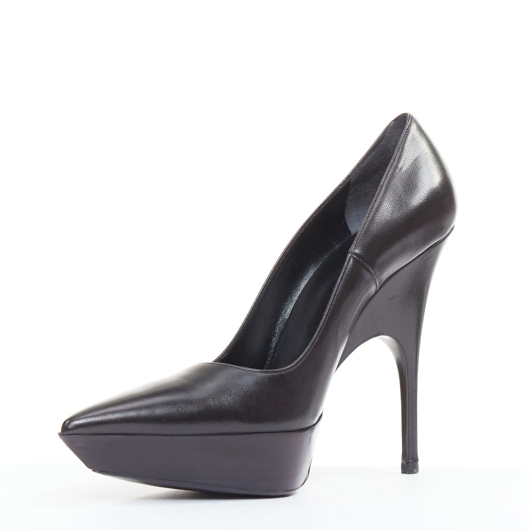 BALENCIAGA Chevreau Brilliant black calf leather sculpted platform pumps EU37