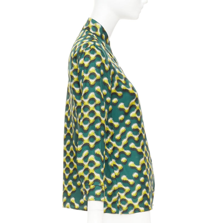 PRADA 2015 100% silk green yellow molecular geometric print shirt IT38 XS