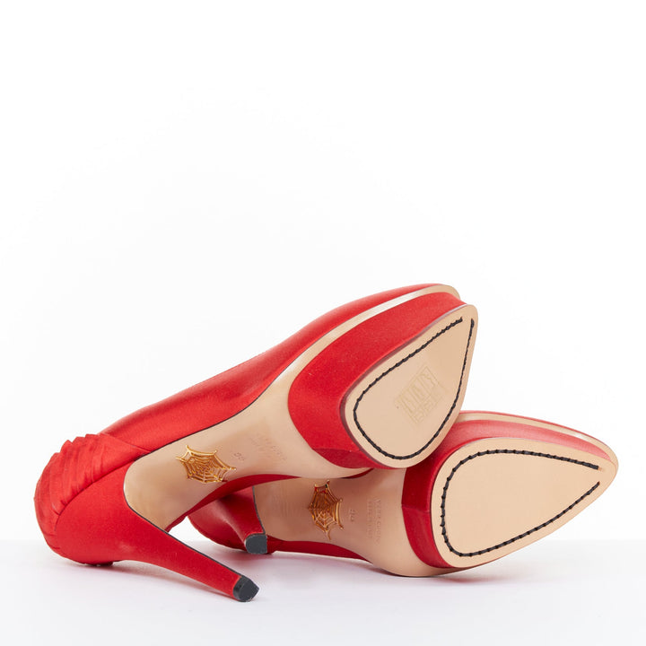 CHARLOTTE OLYMPIA 2011 Paloma red silk satin fan pleat island platform pump EU36