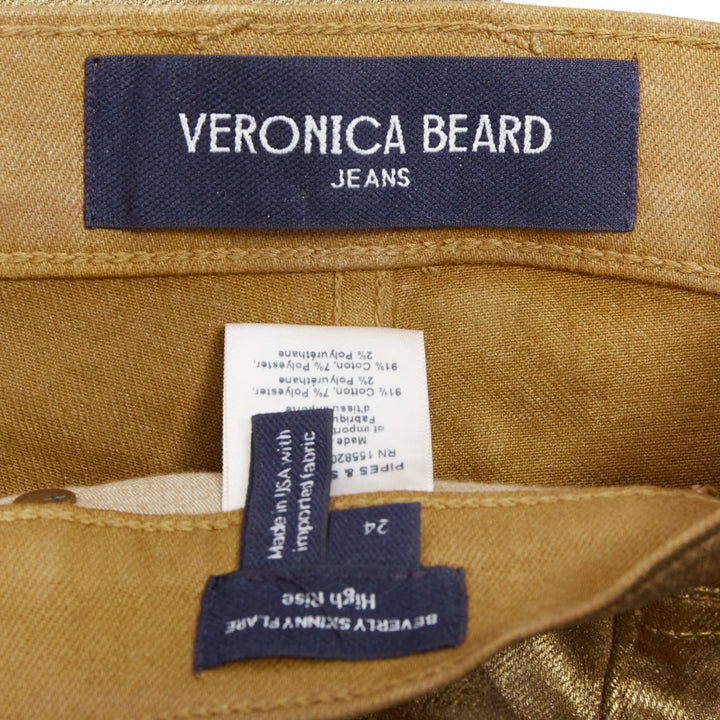 VERONICA BEARD Beverley Skinny Flare gold coated cotton flared jeans 24"