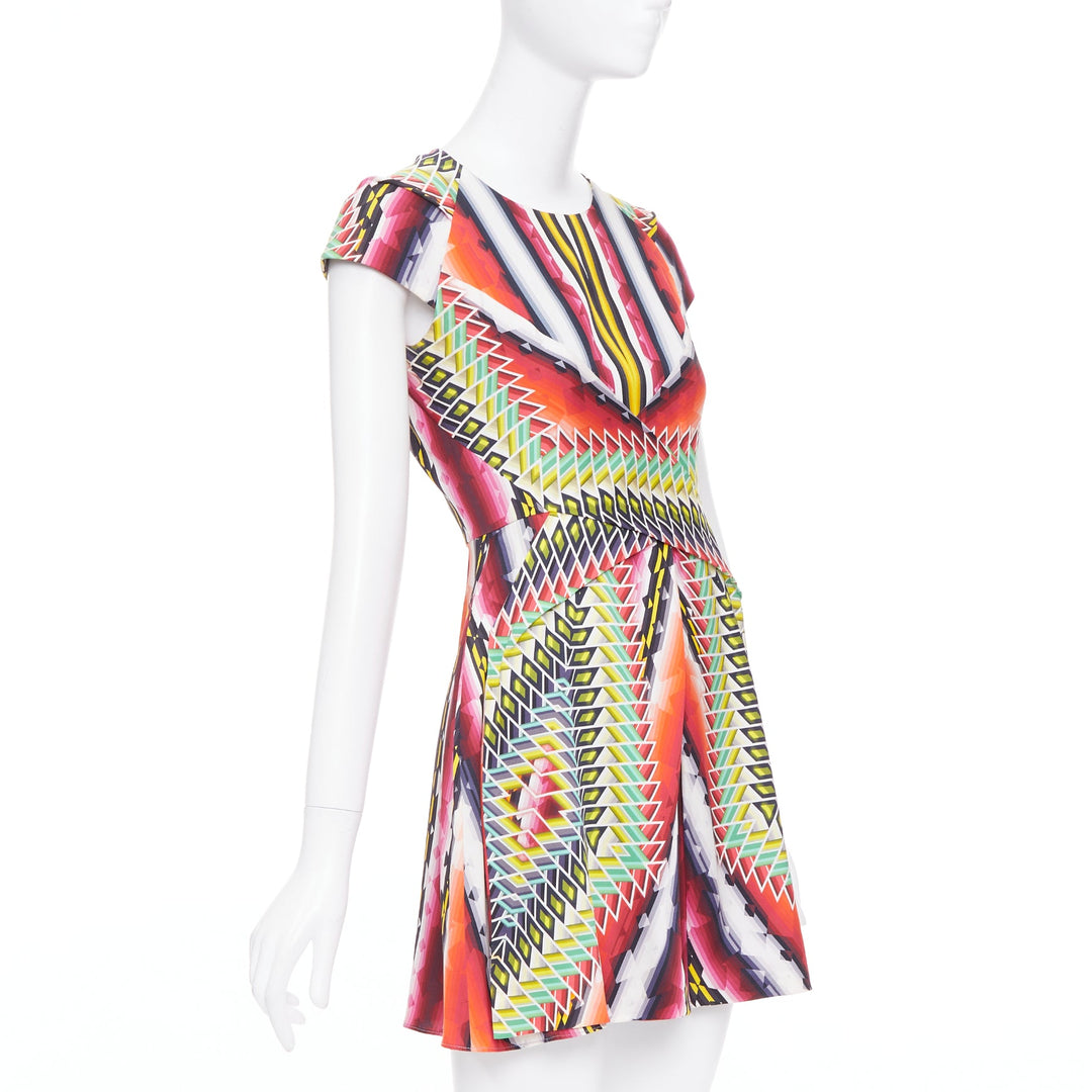 PETER PILOTTO Runway multicolor silk blend geometric digital print dress UK8 S