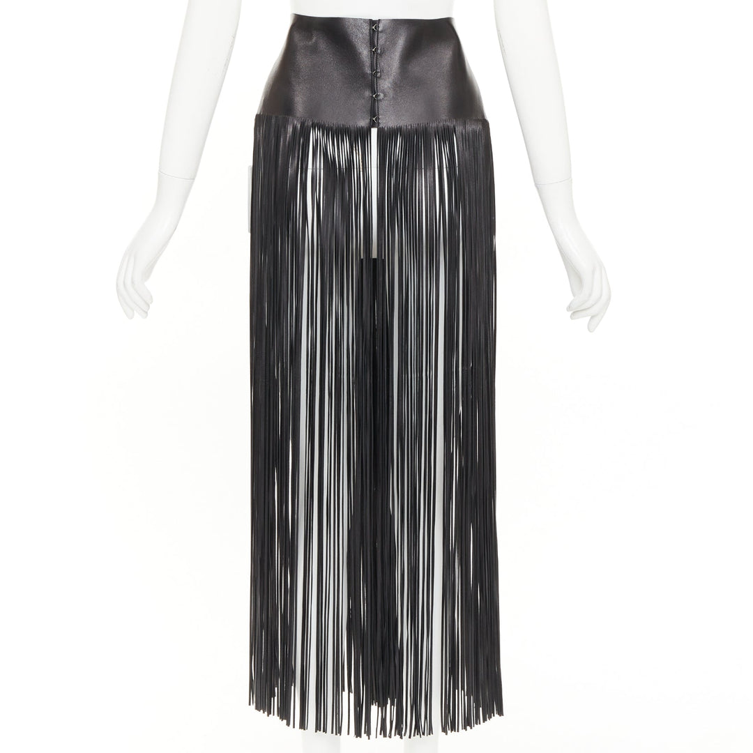VALENTINO 2016 Runway black lambskin leather fringe belt overskirt IT44 L