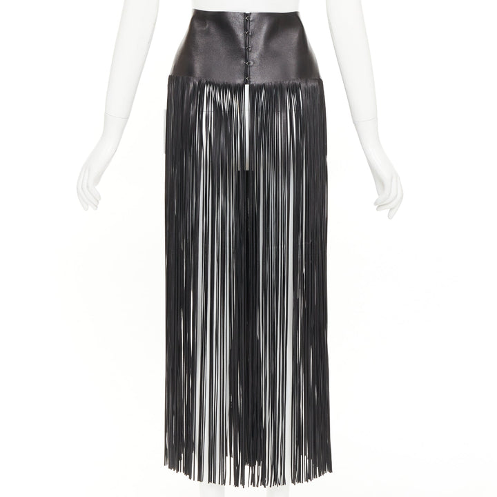VALENTINO 2016 Runway black lambskin leather fringe belt overskirt IT44 L