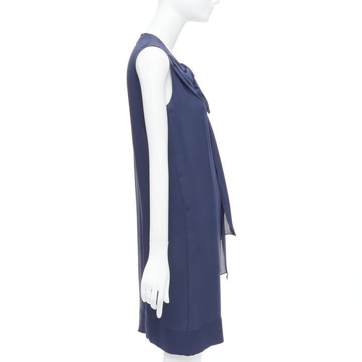 STELLA MCCARTNEY 2008 navy 100% silk bow neck shift dress IT38 XS