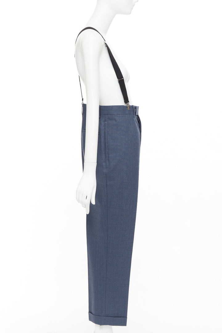 JUNYA WATANABE 2012 blue pinstripe black suspender high waisted harem pants M