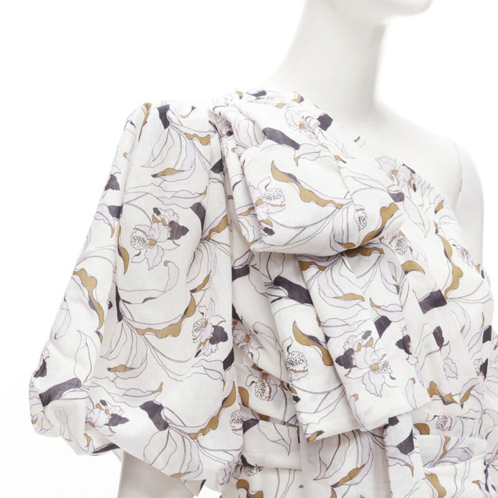 ACLER Maves white floral print bow off shoulder puff sleeve dress US2 XS