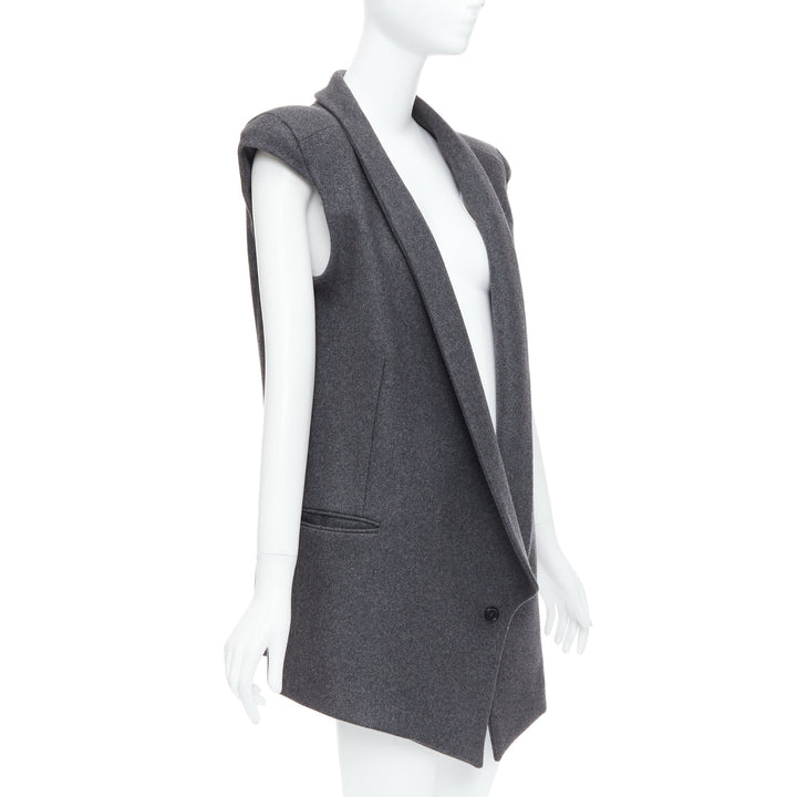 ARMAND BASI ONE grey padded shoulder sleeveless plunge collar vest coat FR36 S