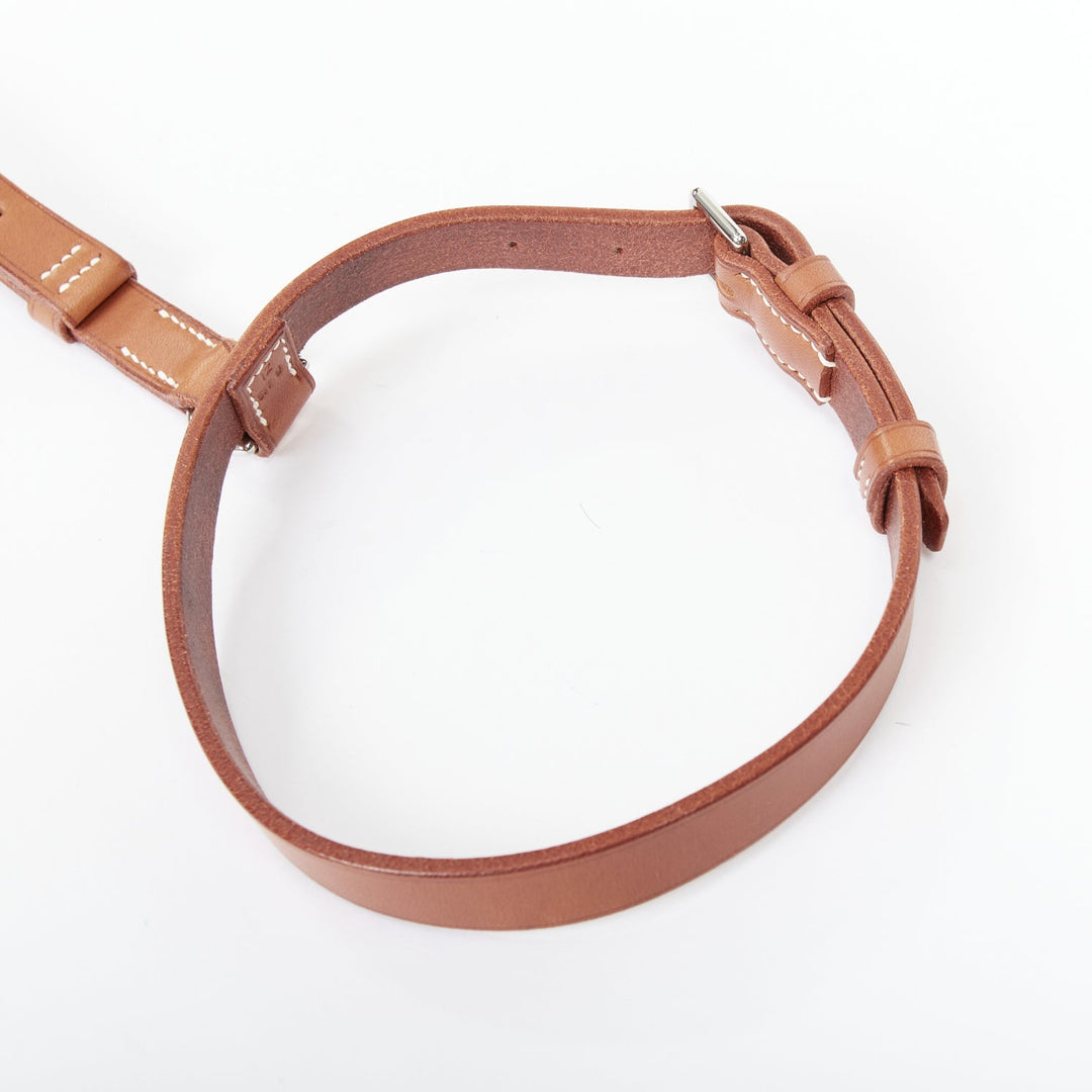 HERMES natural bridle leather outdoor picnic plaid blanket carry strap