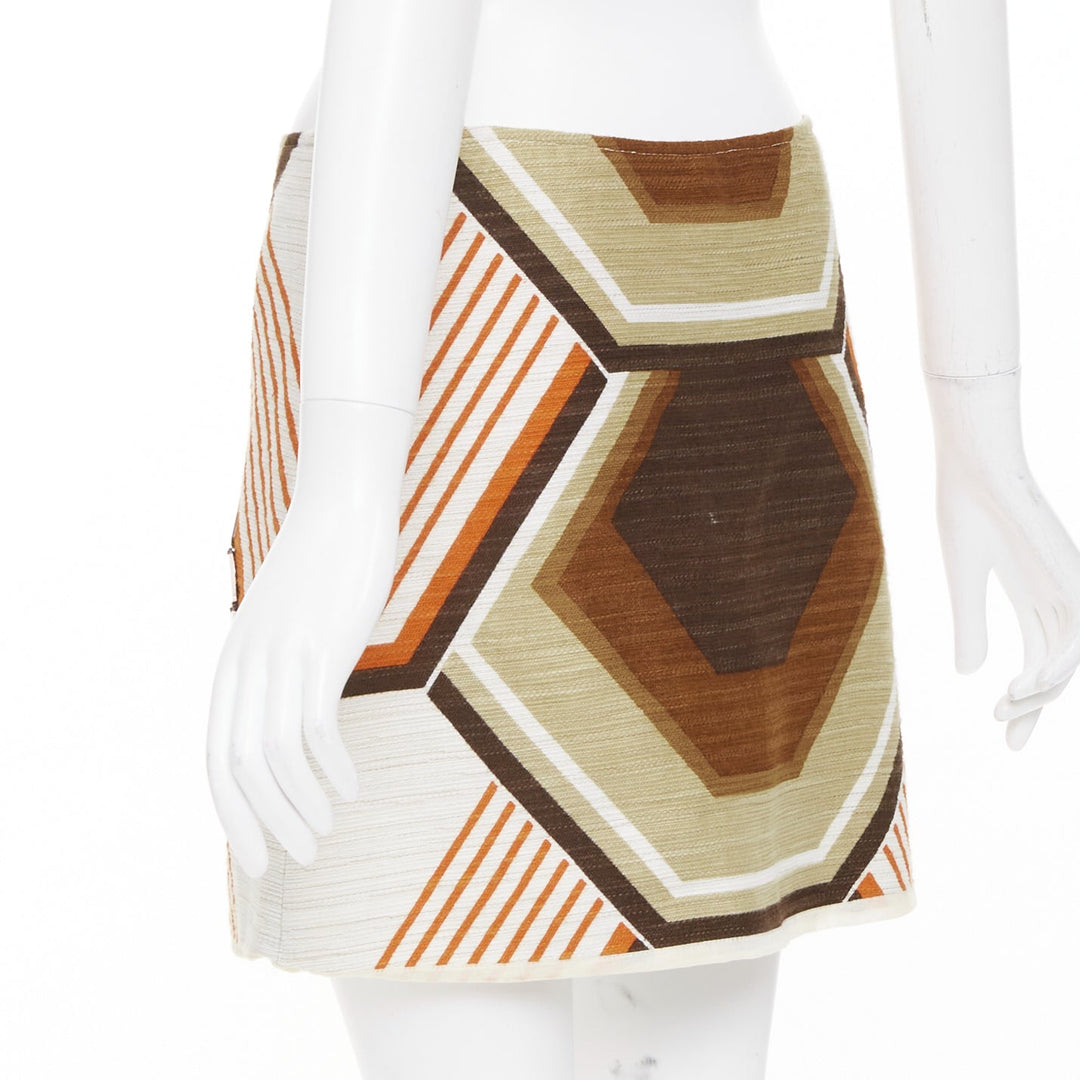 MIU MIU geometric textured cotton linen embellished plate mini skirt IT40 S