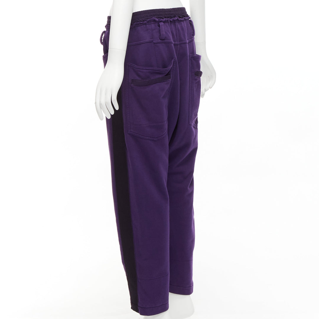 HAIDER ACKERMANN purple 100% washed cotton black trimmed darted joggers S