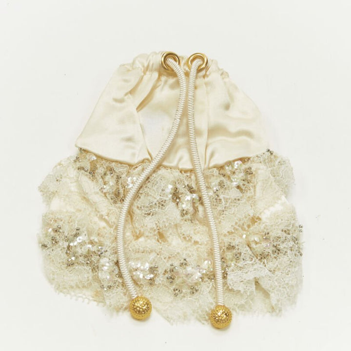 ALEXANDRE DE PARIS Alexander Zouari silver bead sequins lace pony tail scrunchie