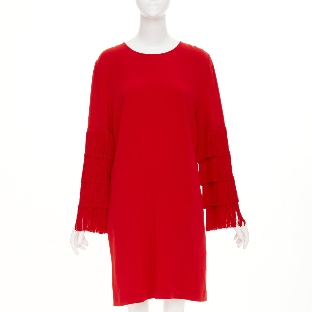 STELLA MCCARTNEY 2017 Ren Ren Tiered Fringe Sleeve Cady shift dress IT38 XS