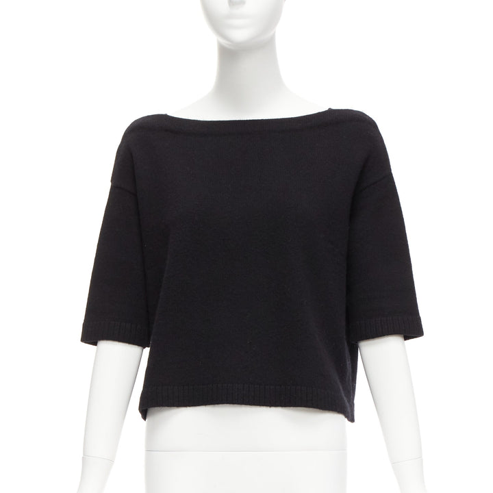 VALENTINO 100% cashmere black bateau neck crop sweater top XS