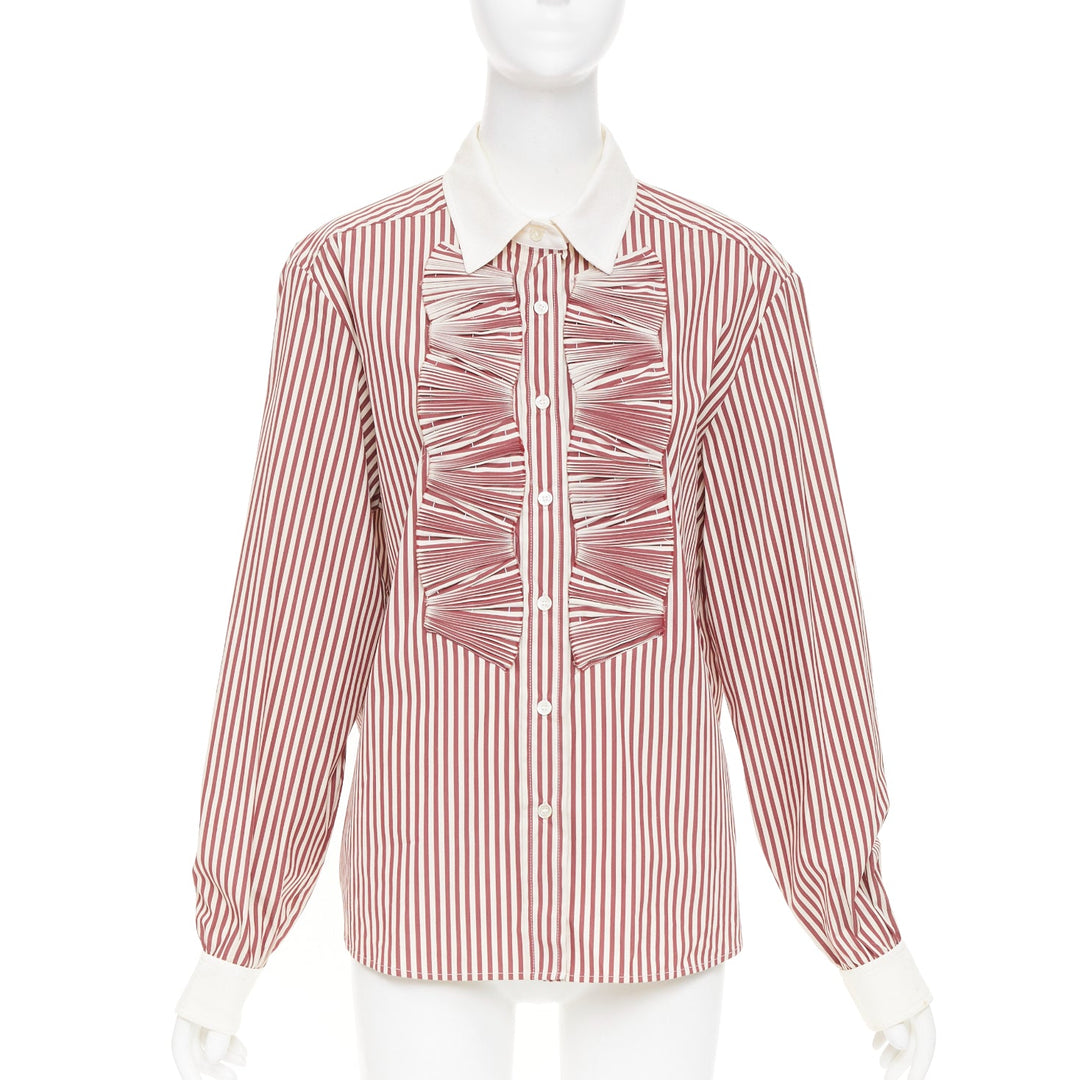 OSCAR DE LA RENTA S08 Stripe Pleated Placket Contrast Collar top US16 4XL