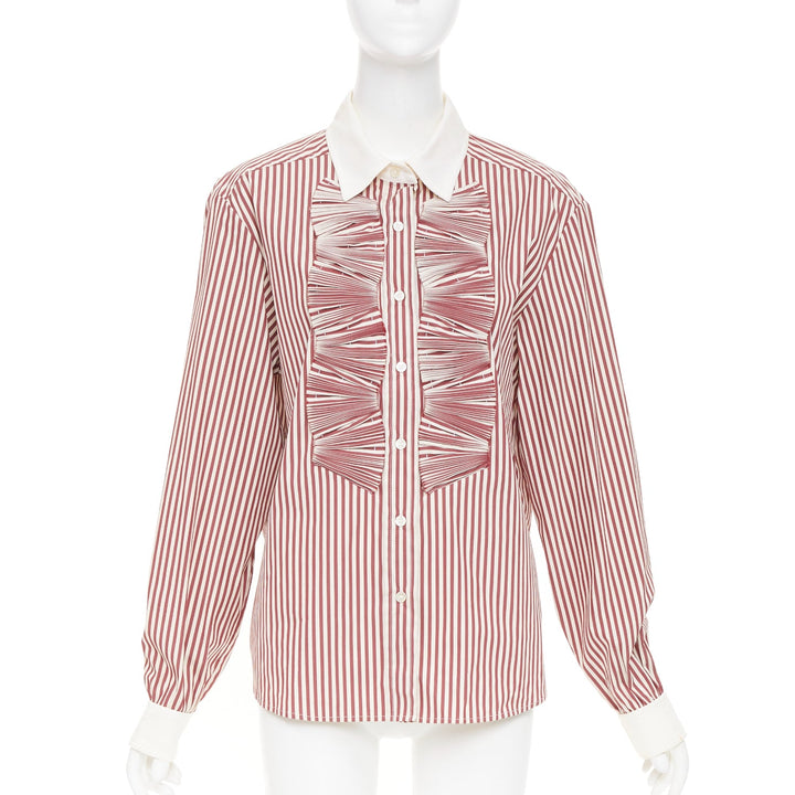 OSCAR DE LA RENTA S08 Stripe Pleated Placket Contrast Collar top US16 4XL