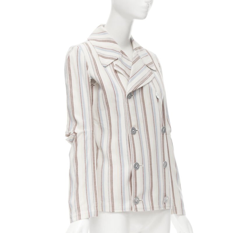 JUNYA WATANABE 1995 beige stripe cotton cut out sleeve double breasted jacket S