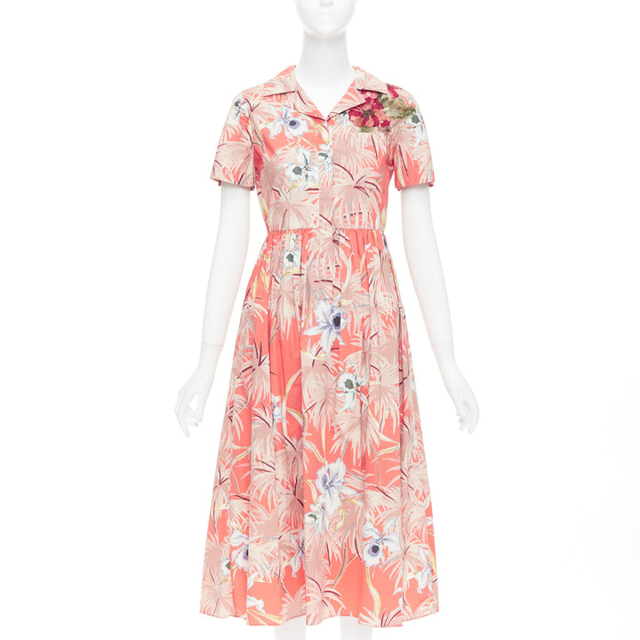 VALENTINO Hawaiian Couture Ruway coral tropical applique shirt dress Sz4 S