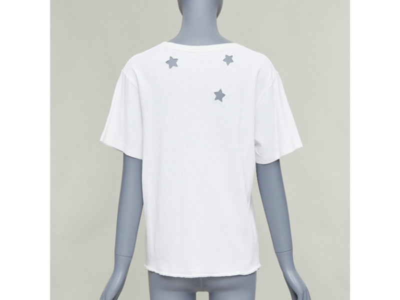 SAINT LAURENT off white cotton star embroidered cut out relaxed tshirt