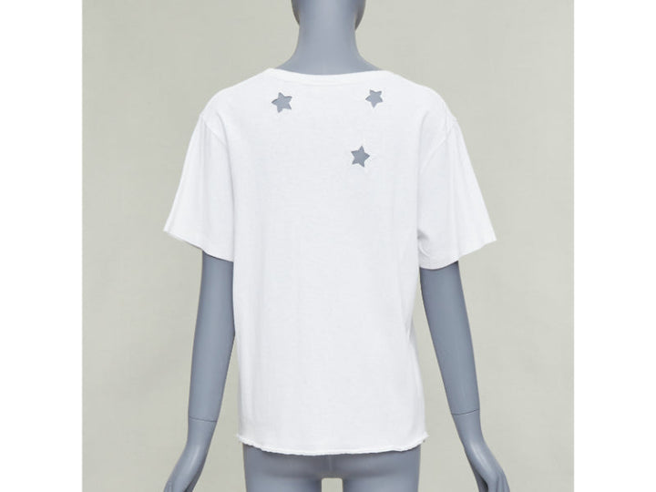 SAINT LAURENT off white cotton star embroidered cut out relaxed tshirt