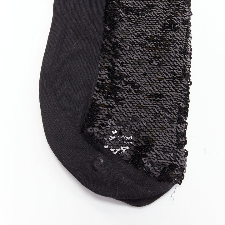 SAINT LAURENT 2016 black sequins cotton blend rolled cuffed socks EUR38