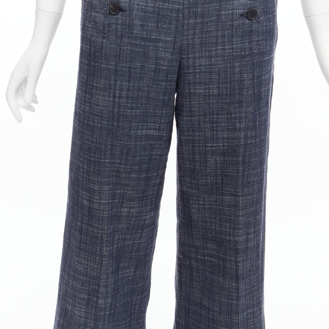 CHRISTIAN DIOR blue cotton linen blend sailor button wide leg pants FR36 S