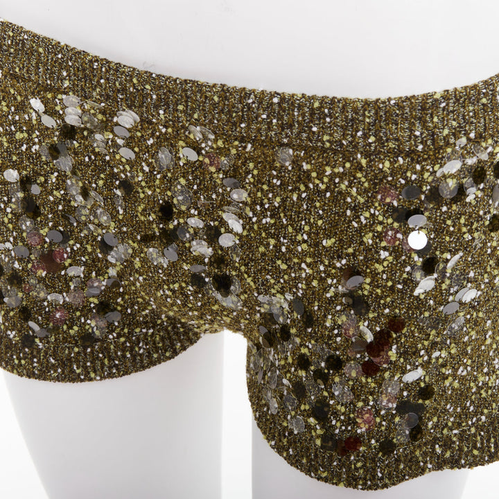 GUCCI De Sarto 2024 green sequin paillette boucle knitted mini shorts S