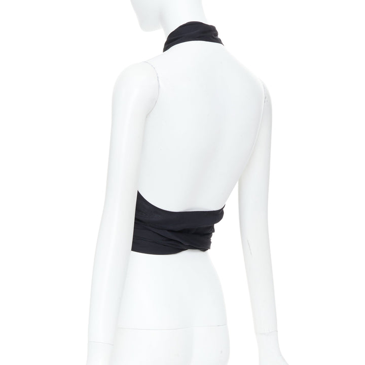EMPORIO ARMANI black sheer silk chiffon halter wrap self tie top IT38 XS