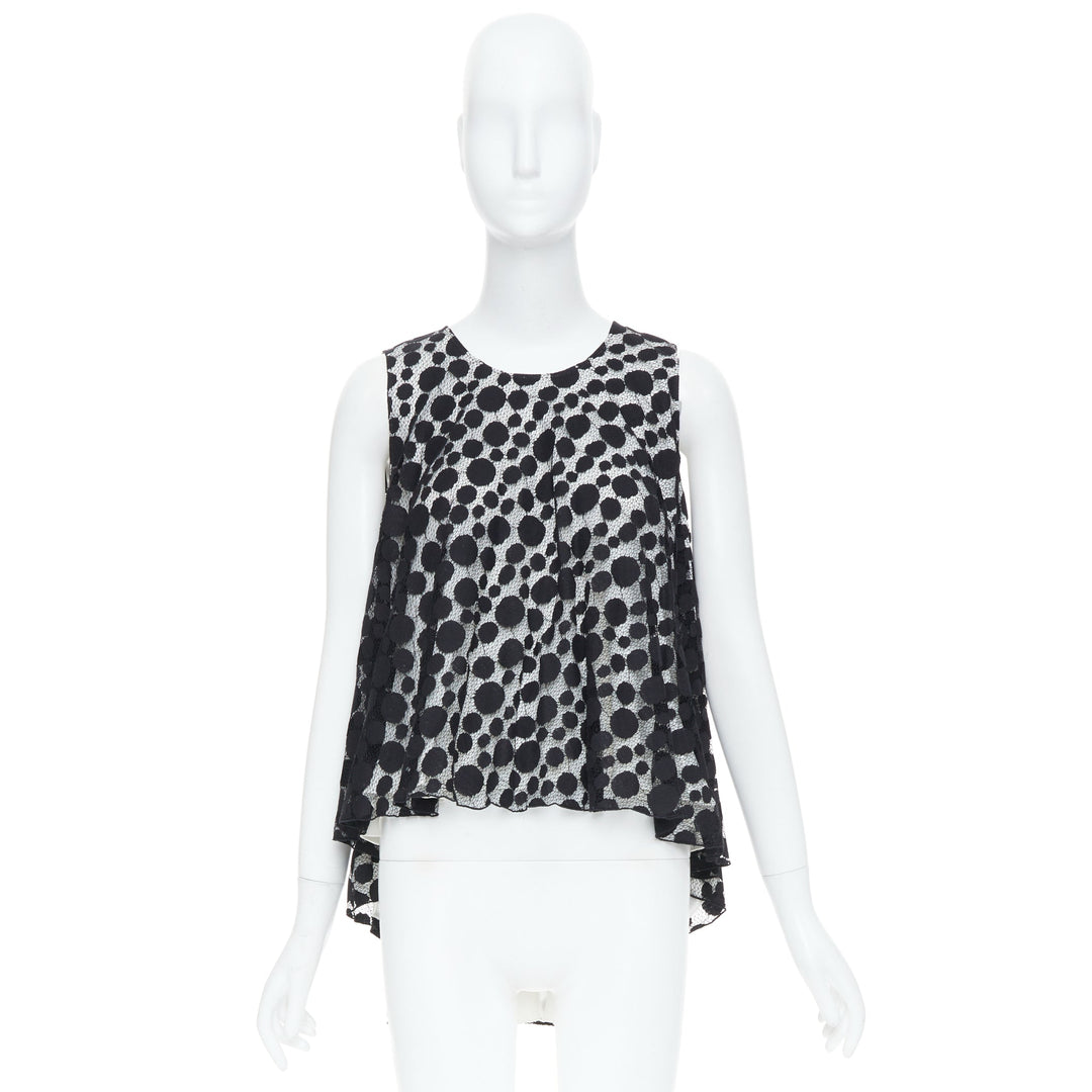 GIAMBATTISTA VALLI black white polkadot lace sleeveless high low blouse IT40 S