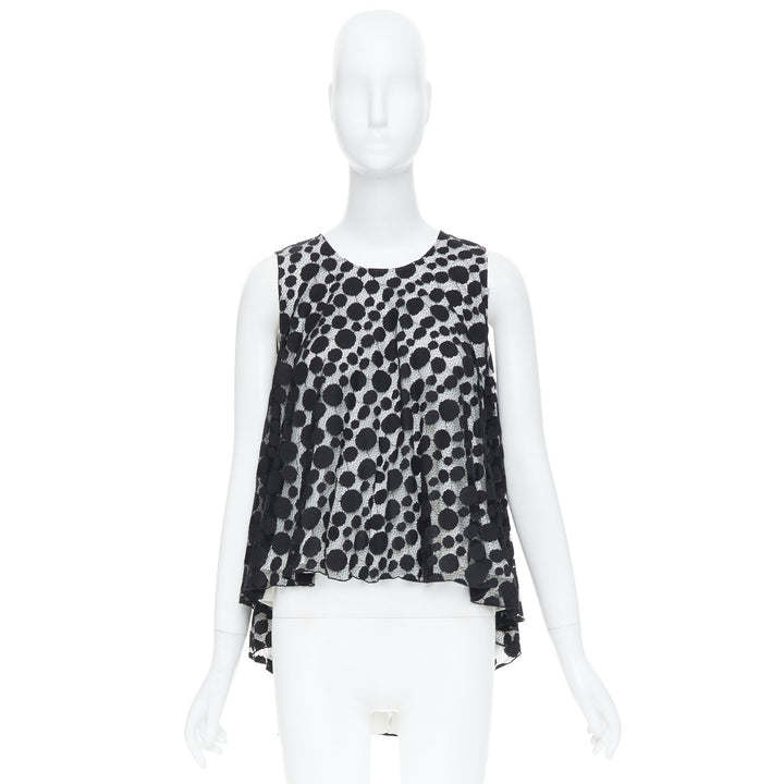 GIAMBATTISTA VALLI black white polkadot lace sleeveless high low blouse IT40 S